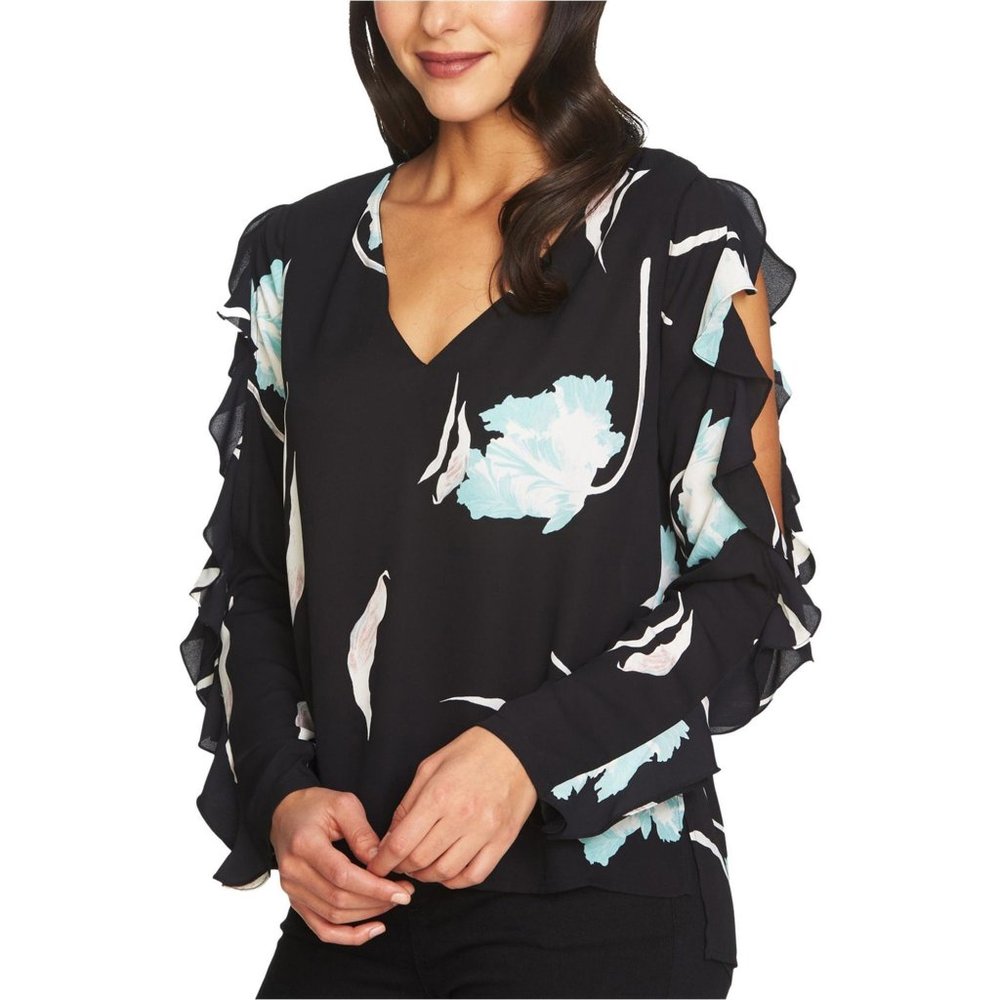 Nwt ~ 1. STATE ~ Womens Mint Leaf Floral Off the shoulder ruffle sleeves XS